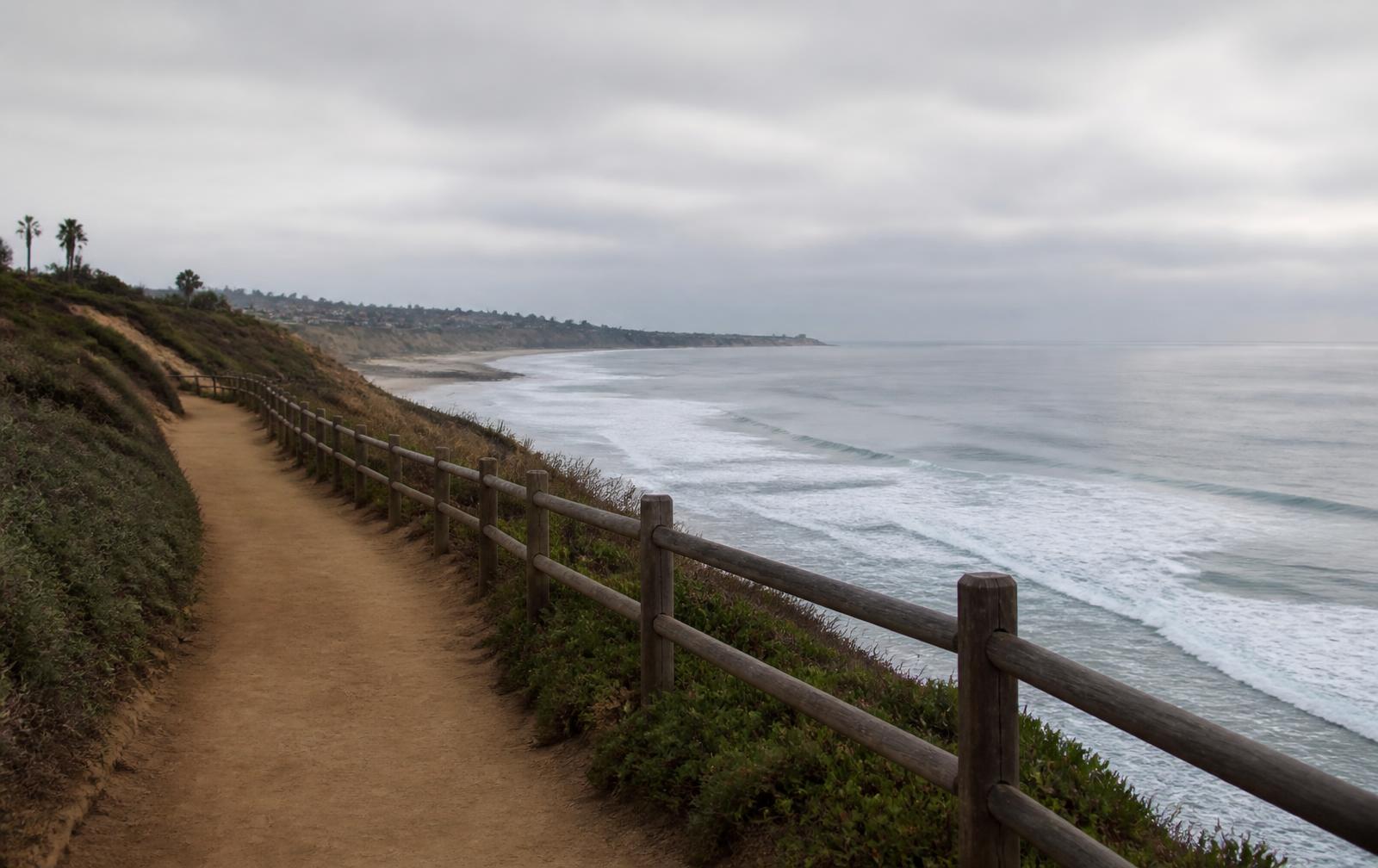 Coastal bluff walking path overlooking the ocean in Encinitas, California