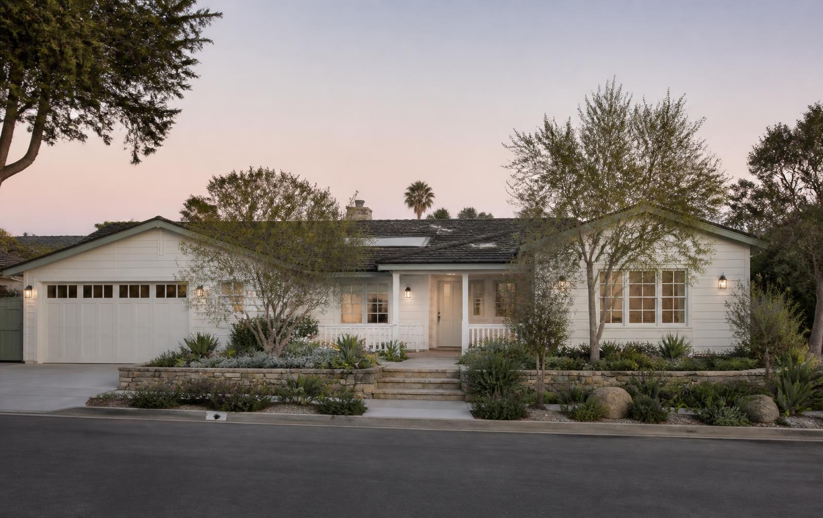 Quiet single-story Southern California home at dawn