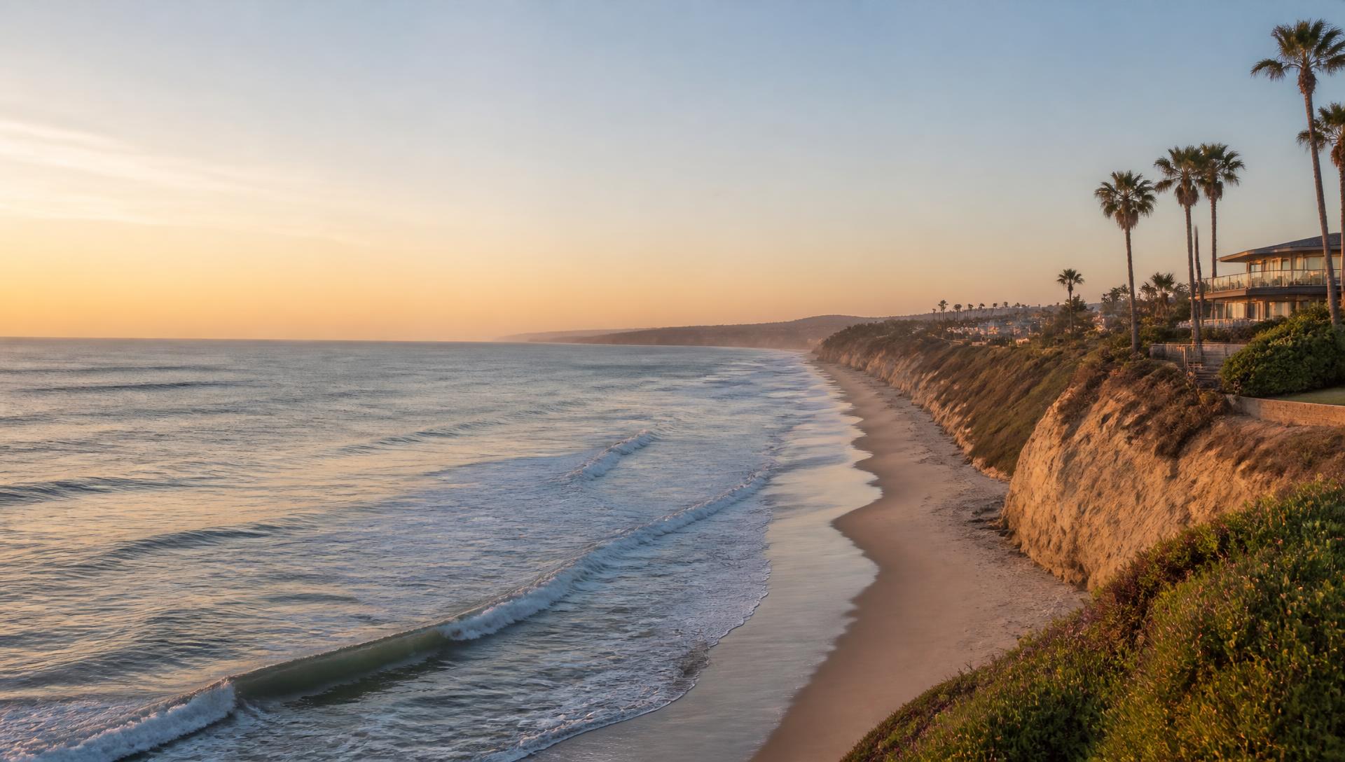 Quiet San Diego coastline at golden hour